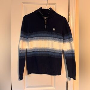 Chaps 1/2 zip sweater. Navy blue with white stripe. Only worn twice.